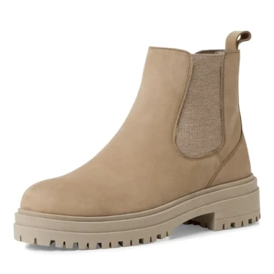 Abbildung von MARCO TOZZI Damen Chelsea Boots aus Leder mit Reißverschluss, Braun (Taupe Nubuck), 38 EU