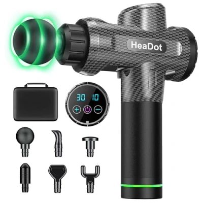 Abbildung von HeaDot Massagepistole Massage Gun, Elektrisches Massagegerät mit 6 fit gun und 30 Geschwindigkeiten für Nacken Schulter Tiefe.
