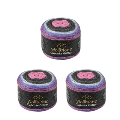 Abbildung von Cupcake Glitter Simli 3 x 150g Strickwolle 450 Gramm Wolle zum Stricken und Häkeln Babywolle türkische Farbverlaufswolle Glitzer (lila anthrazit flieder 2170)