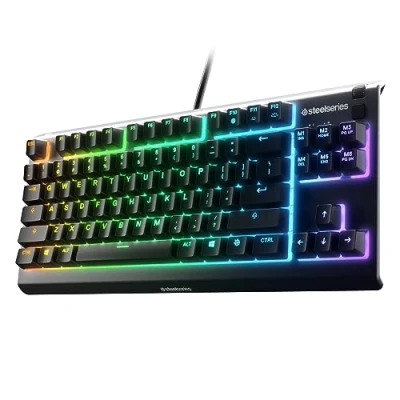 Abbildung von SteelSeries Apex 3 TKL RGB Gaming Tastatur Tenkeyless Compact Formfaktor 8 Zonen Beleuchtung IP32 Wasser &amp; Staubabweisend Flüsterleiser Switch Grade Anti Ghosting