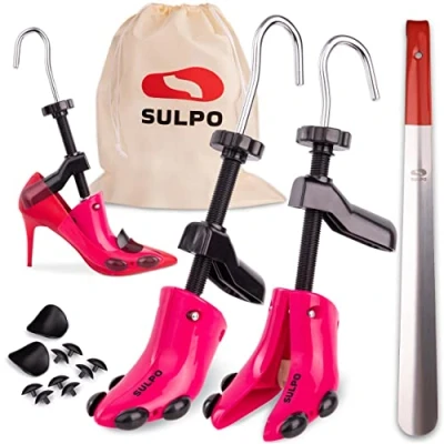 Abbildung von SULPO Schuhspanner Schuhdehner aus robustem Kunststoff Schuhweiter, Schuhstrecker für High Heels Hält den Schuh in Form Inkl. praktischer Aufbewahrungstasche &amp; Schuhlöffel Einheitsgröße