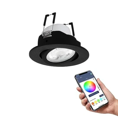 Abbildung von EGLO connect.z Smart Home LED Einbaustrahler Saliceto Z, Ø 88 mm, ZigBee, App und Sprachsteuerung Alexa, Lichtfarbe (warmweiß kaltweiß), RGB, dimmbar, Alu Einbauspot schwarz