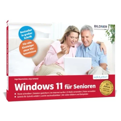 Abbildung von Windows 11 Für Senioren: Einsteiger im praktischen Lernformat vor die Tastatur legen. Leicht verständlich, in großer Schrift &amp; komplett Farbe!