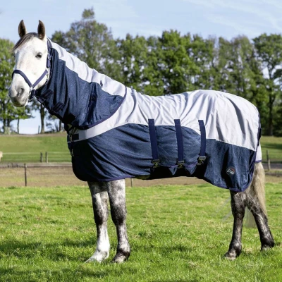 Abbildung von HKM Fliegendecke Rain Halsteil Bauchlatz Blau/grau 125/175