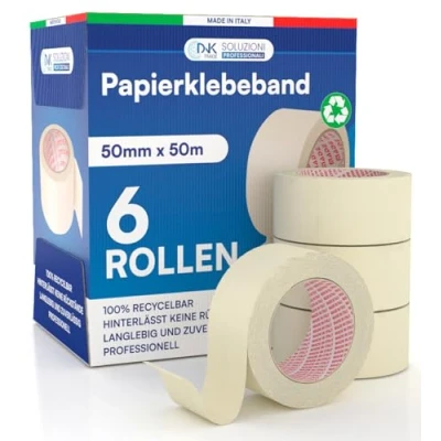 Abbildung von 6x Malerband 50mm x 50m Malerkrepp Kreppband Vielseitiges Klebeband für Malerarbeiten ohne Lösungsmittel Abklebeband