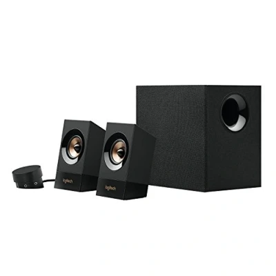 Abbildung von Logitech Z533 2.1 Lautsprecher System mit Subwoofer, 120 Watt Spitzenleistung, 3,5 mm Eingang, Kopfhörerbuchse, Multi Device, Bedienelemente am Steuergerät, UK Stecker, PC/TV/Tablet Schwarz
