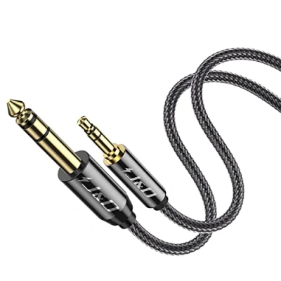 Abbildung von J&amp;D Gold Plated 3,5 mm (1/8 Zoll) Männlich TRS bis 6,35 (1/4 Stereo Audio Kabel mit Zink Alloy Gehäuse und Nylon Braid