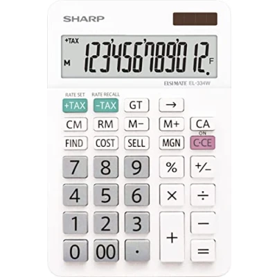 Abbildung von Sharp Tischrechner EL 334W (12 stellig, klappbarer Ständer, Solar) Weiß