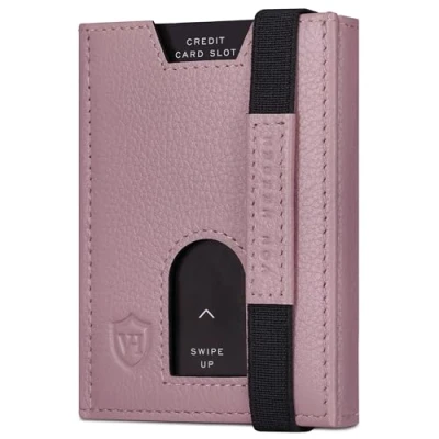 Abbildung von VON HEESEN Leder Slim Wallet Geldbeutel mit RFID Schutz Mini Geldbörse für Herren und Damen Kartenetui Echtleder Karten Portemonnaie klein Kreditkartenetui Lavendel
