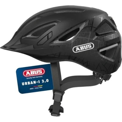 Abbildung von ABUS Stadthelm Urban I 3.0 Fahrradhelm mit Rücklicht, Schirm und Magnetverschluss für Damen Herren Schwarz gemustert, Größe S