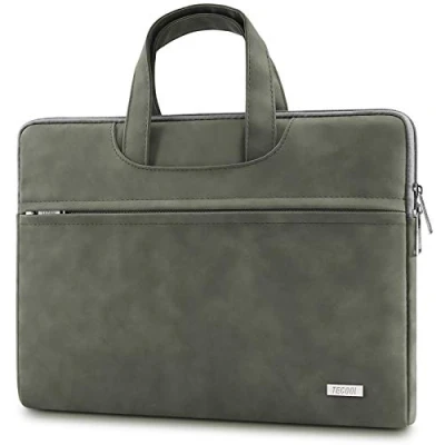 Abbildung von TECOOL 13,3 Zoll Laptop Tasche Hülle für 13.6 MacBook Air M3 M2 2024 2022, 13 Pro/Air M1 2022 2012,14 Pro 2023 2021,wasserdichte Notebooktasche Leder Schutzhülle,Grün