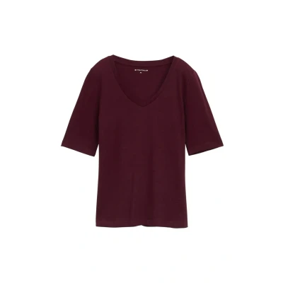 Abbildung von TOM Tailor MIT Vausschnitt Tshirt basic, Damen, Größe: XS, Bordeaux red