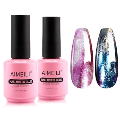 Abbildung von AIMEILI 2PCS Nail Art Foil Glue Gel 15ML Transferfolie Nägel Kleber für Folien Nagelsticker Set