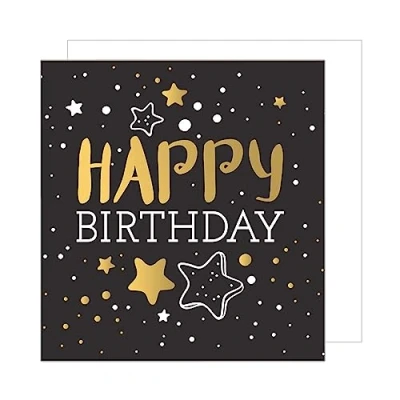 Abbildung von Edition Seidel Premium quadratische Geburtstagskarte mit Umschlag. Glückwunschkarte Happy Birthday Karte Geburtstag Mann Frau Teenager Punkte Sterne Schwarz Gold (GQ100)