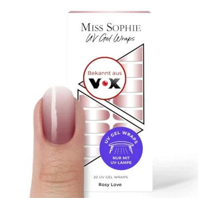 Abbildung von Original Miss Sophie UV Gel Nagelfolien I 20 ultra dünne Nagellack Streifen Rosy Love Hält auf Natur sowie lackierten, Acryl , &amp; Shellac Nägeln