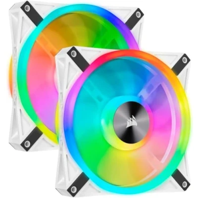 Abbildung von Corsair iCUE QL140 RGB, 140 mm RGB LED PWM Lüfter (68 Einzeln Ansteuerbare LEDs, Schwindigkeiten Bis zu 1,250 U/Min, Geräuscharm) 2er Pack mit Lighting Node Core weiß