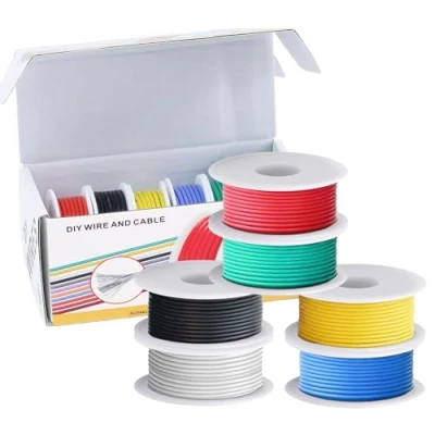 Abbildung von Coomoors 26 AWG Elektrisches Draht Set Gauge Silikon Elektrodraht verzinntes Kupferkabel 6 Farben 7 Meter pro Elektrokabel Hakendraht flexibel und weich für DIY