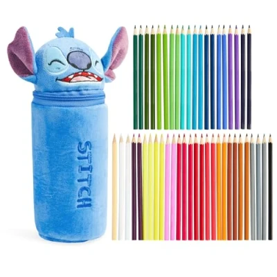Abbildung von Disney Stitch Federmäppchen Kinder Baby Yoda Federmappe zum Zeichnen und Aufbewahrung Geschenke (Blau Stitch)