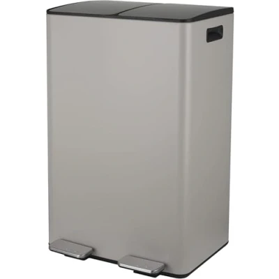 Abbildung von Spirella Mülleimer Mülltrennsystem 60 L (2x30 Liter) mit Inneneimer große Abfallbehälter Abfalleimer Treteimer Edelstahl Absenkautomatik Taupe