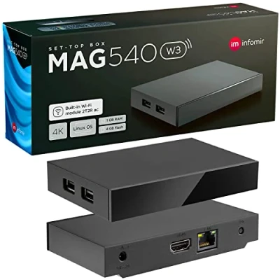 Abbildung von MAG 540w3 Original Infomir &amp; hb digital 4K Set Top Box Multimedia Player Internet TV Receiver UHD 60FPS 2160p@60 FPS HDMI 2.1 und HEVC Unterstützung USB3.0 ARM Cortex A35 + Kabel
