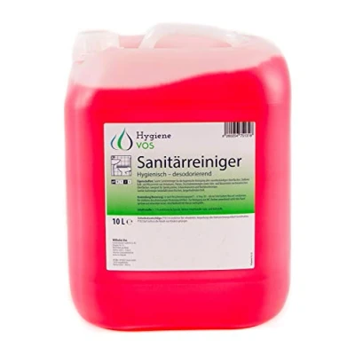 Abbildung von Hygiene VOS Sanitärreiniger 10 Liter, Badreiniger Putzmittel, Entfernt Kalk von Armaturen, Fliesen, Duschabtrennungen sowie Urinstein und Wasserstein. Geeignet für Hochdruckreiniger