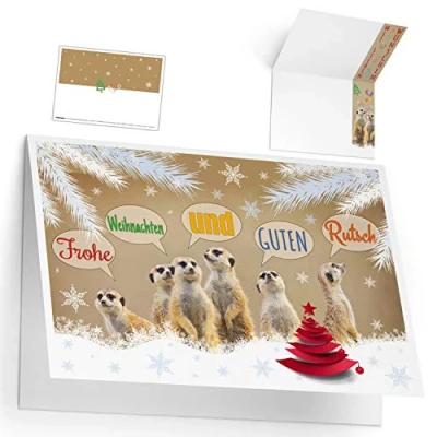 Abbildung von Weihnachtskarten Set (12 Stück) ERDMÄNNCHEN lustige Premium Klappkarten ideal privat &amp; geschäftlich Frohe Weihnachten Karten von BREITENWERK