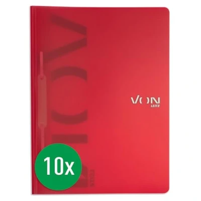 Abbildung von VON Leitz 10er Pack Schnellhefter A4, PP Kunststoff, Für 100 Blatt, Leichter Softcover Ordner mit modernem Aufdruck, Schule &amp; Zuhause, Rot, 46790025