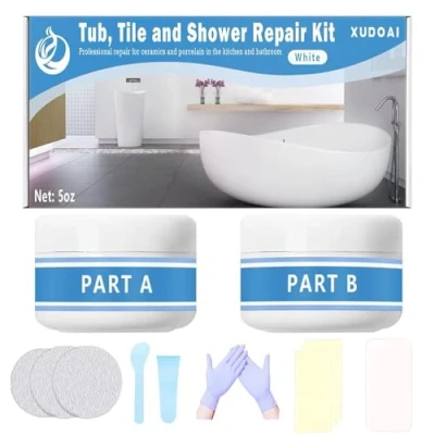 Abbildung von Emaille Reparaturset Weiß 5oz, Reparatursatz für Badewanne Reparatursätze Acryl, Keramik, Porzellan, Waschbecken, Duschwanne, Toilettenriss, Rissreparatur（Weiß）