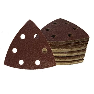 Abbildung von Delta Schleifdreiecke │50 Stück │ 6 Loch 93 x mm Korn 40│ für Deltaschleifer Schleifblätter dreieckige Schleifpads Schleifpapier │Klett Schleifdreiecke│