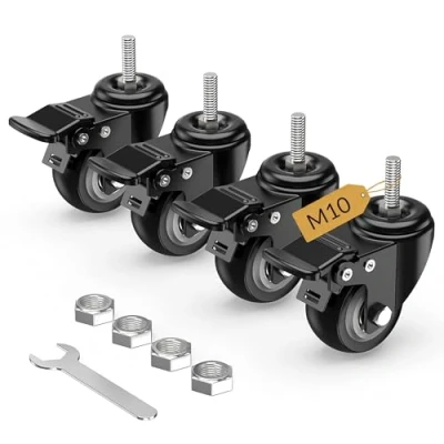 Abbildung von HOLKIE Lenkrollen 50mm(2 Zoll) Möbelrollen mit Totalfeststeller Transportrollen, M10 x 1,5 25mm (Schaftdurchmesser 10mm, Schaftlänge 25mm), Rollen für Möbel 4er Set Schwerlastrollen Schwarz