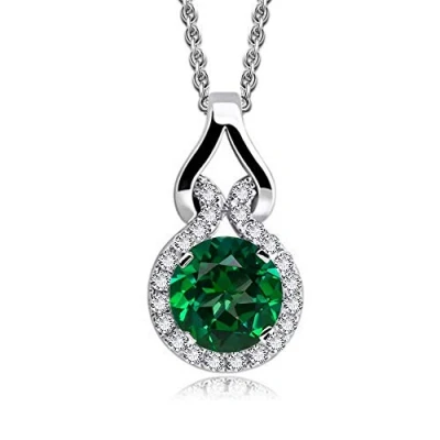 Abbildung von Crystalline Azuria Halskette Anhänger mit Rund Grüner simulierter Smaragd Zirkonia Kristalle 18 kt Vergoldet für Damen 45 cm