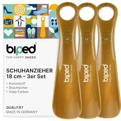 Abbildung von biped 3er Set Schuhanzieher Kunststoff 18 cm Schuhlöffel deutsche Herstellung z1570(metallic gold)
