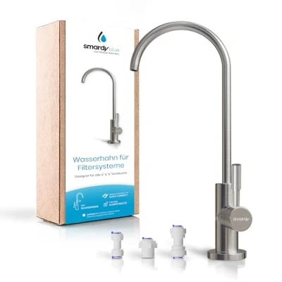 Abbildung von smardy Osmose Armatur Wasserhahn aus Edelstahl, 360 schwenkbar für Osmoseanlage Umkehrosmose und Wasserfilter 1/4 Zoll (6,35mm)