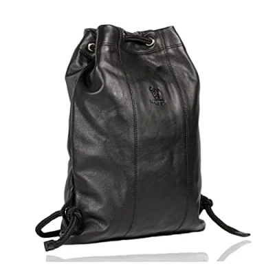 Abbildung von MATADOR Leder Turnbeutel Fitnesstasche Gym Bag Sporttasche Sportbeutel Turntasche Rucksack Schwarz