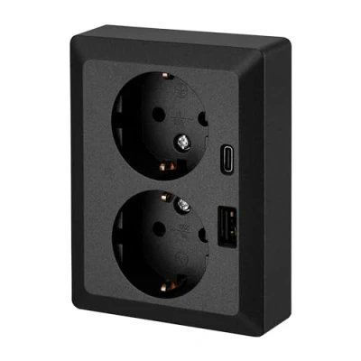 Abbildung von Unterputz Doppel Steckdose, USB A, C, All in One, Serie C1 anthrazit