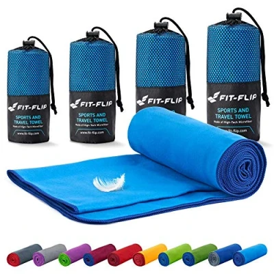 Abbildung von Fit Flip Mikrofaser Handtuch kompakt, leicht und schnelltrocknend Microfaser Handtücher als Reisehandtuch, Sporthandtuch, Strandtuch Badetuch groß (50x110cm, Blau mit Dunkelblauen Rand)