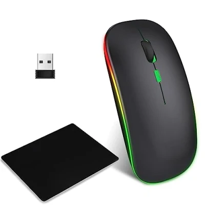 Abbildung von EasyULT Kabellose Maus, 2,4 GHz USB Leise Funkmaus, Bluetooth 5.1 Wiederaufladbare, 800 1200 1600 DPI Einstellbar Optical Tracking, Schlanke Maus mit Mauspad für Laptop, PC, Mac, Android Schwarz