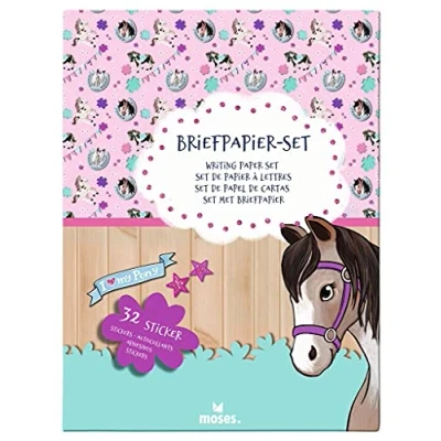 Abbildung von moses. Pferde Briefpapier Set Briefbögen, Briefumschläge und bunte Sticker in einer praktischen Aufbewahrungsmappe, Utensilien für Brief FreundInnen, 26246