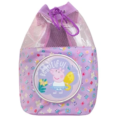 Abbildung von Peppa Pig Schwimmen Tasche Mädchen Strand Pool Drawstring Rucksack Lila