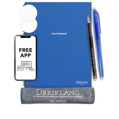Abbildung von Dreiklang be smart Wiederverwendbares Digitales elektronisches Notizbuch A 4 als Notebook mit Planer iOS/Android App Cloud Wiederbeschreibbar 2 Stiften, Mikrofaser Tuch und Haftnotizen