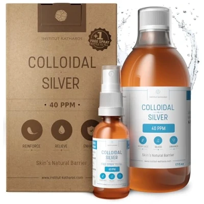 Abbildung von Kolloidales Silber 100% Natürlich 500 ml 40 PPM Mit auffüllbarem 30ml Spray Ebook enthalten Cosmos Natural zertifiziert Institut Katharos