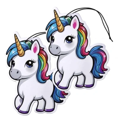 Abbildung von 2er Set Tuning Lufterfrischer Duftbaum fürs Auto Air Freshener Design Duft Anhänger (2x Einhorn)