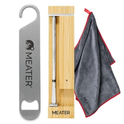 Abbildung von MEATER Pro Bundle: Smartes kabelloses Fleischthermometer mit integriertem WLAN, Mikrofasertuch in limitierter Auflage und Flaschenöffner Hohe Reichweite zum Grillen, Räuchern, Braten BBQ