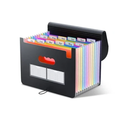Abbildung von ThinkTex Ordner A4/Dokumentenmappe,12 Fächern Sortiermappe Fächermappe Datei Organizer mit Gummizug und Verschlußknopf,A4 Dokumententasche Aktenmappe Ordnungsmappe bunten Labeln