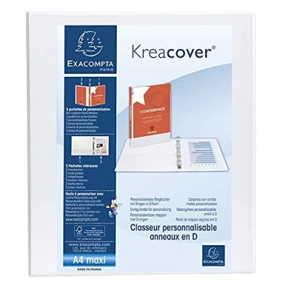 Abbildung von Exacompta 51846E Präsentationsringbuch KreaCover Kunststoffbezug außen und innen. 4 Ring Mechanik DIN A4 Füllhöhe 25 mm ideal für Angebots Unternehmenspräsentationen weiß