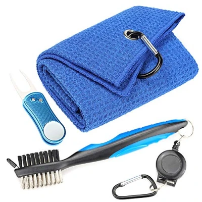Abbildung von Mile High Life Mikrofaser Waffelmuster Golf Handtuch Club Groove Cleaner Brush Faltbares Divot Werkzeug mit magnetischem Kugelmarker