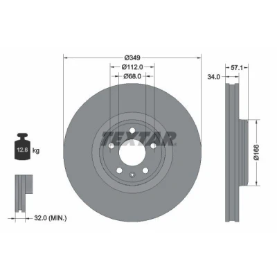 Abbildung von TEXTAR 92289305 Bremsscheibe 349 34 05/06 112 innenbelüftet beschichtet hochgekohlt ohne Radbefestigungsbolzen, Radnabe AUDI: Q7, A4 B9 Avant