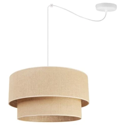 Abbildung von Light Home Juta Hängelampe Boho Deckenlampe Esszimmer und Küche Pendelleuchte aus Metall mit Soff Lampenschirm (E27) ⌀ 45 cm Weiß Untersatz Jute