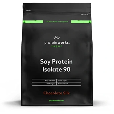 Abbildung von Protein Works Soja 90 Isolat Chocolate Silk 100% Vegan, aus nachhaltigen Anbau Fettarm, ohne Zuckerzusatz Glutenfrei 500g