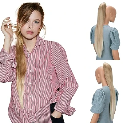 Abbildung von CAISHA 70cm Extralang Clip On Haarteil Zopf Pferdeschwanz Hitzebeständig Synthetik Glatt Hellblond Mix H162